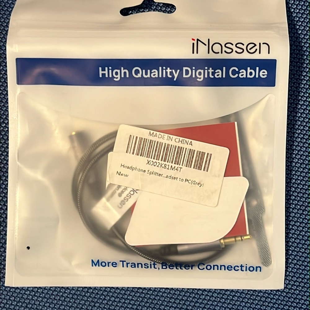 INassen 3.5mm Headset Splitter for PC, 2 male to 1 female, Quality Digital NWT